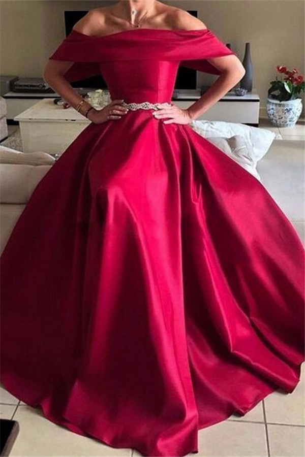 Chic Off-the-Shoulder Ruffles Prom Dresses Sleeveless Sexy Evening Dresses with Belt