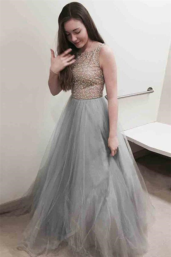 Chic Applique Jewel Prom Dresses Sheer Sleeveless Sexy Evening Dresses
