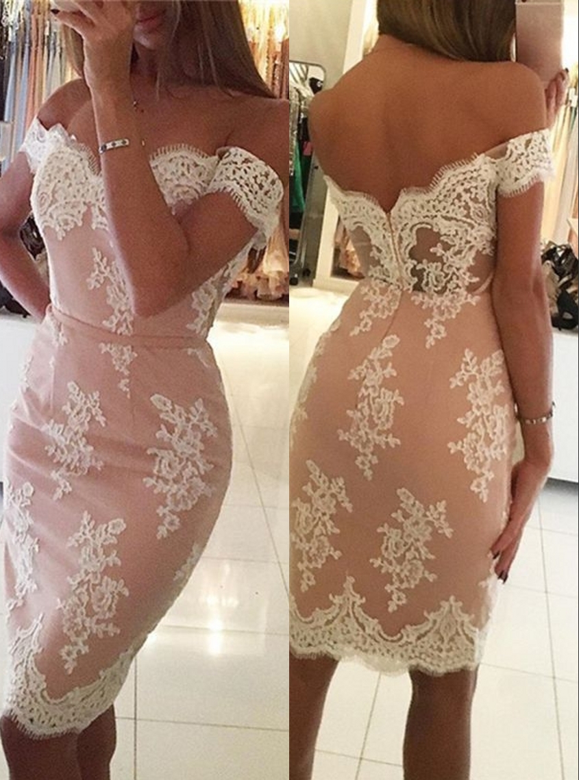 Elegant Pink Sheath Homecoming Dresses | Off-the-Shoulder Short Cocktail Dresses