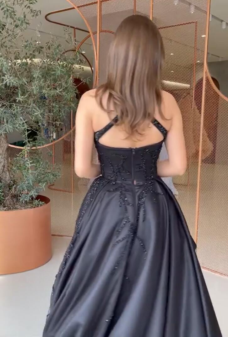 Sexy Black Halter High Low Backless Ruffles Prom Dress With Beading