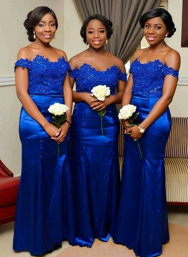 Royal Blue Mermaid Bridesmaid Dress | Off-the-Shoulder Long Wedding Party Dress