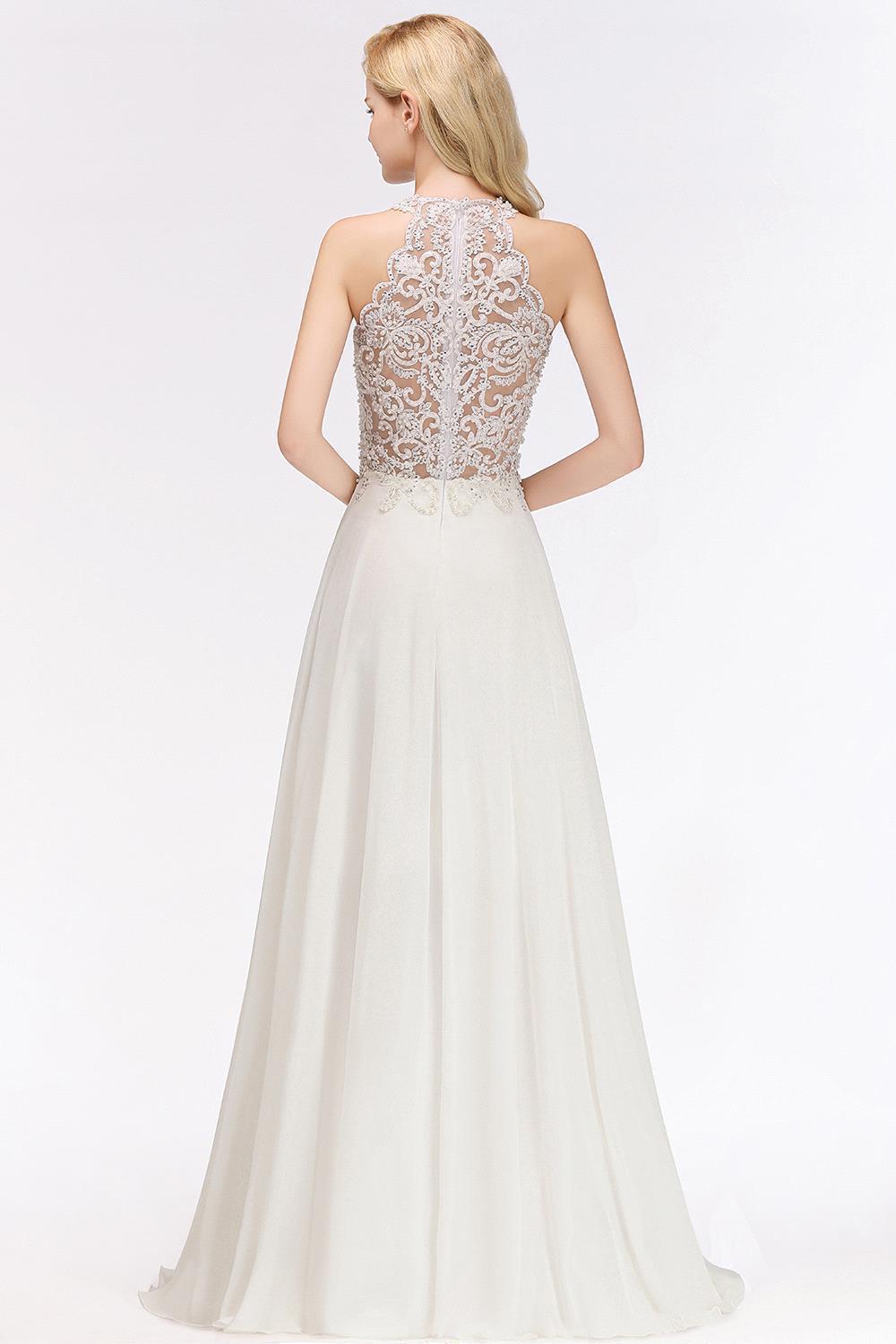 Jewel Sleeveless Lace Chiffon Cheap Long Party Dresses