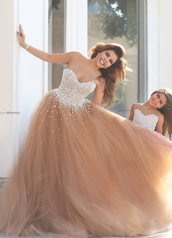 Mother And Daughter Dresses Champagne Girl's Dresses with Beading Long Girl's Pageant Dresses