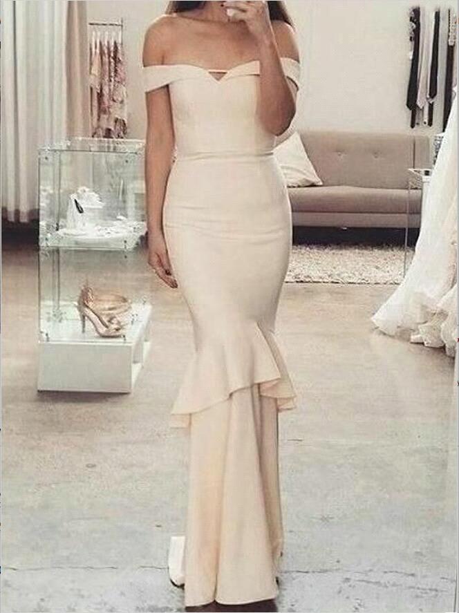 Elegant Off-The-Shoulder Short Sleeves Ruffles Mermaid Bridesmaid Dresses