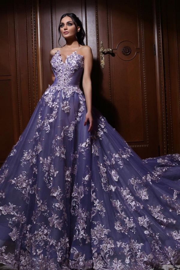 Gorgeous Sweetheart Appliques Lace Prom Dress Tulle A-Line Party Dress