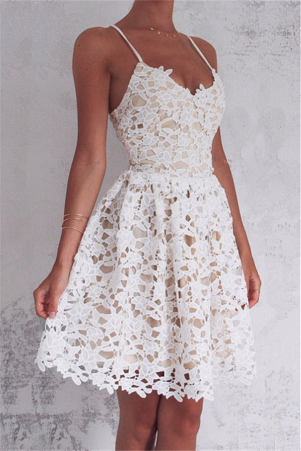 Mini Spaghetti Straps Lace-up Sleeveless Homecoming Dress