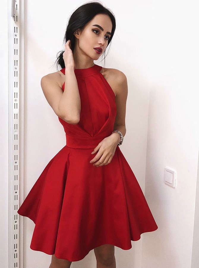 Elegant Halter A-Line Homecoming Dresses | Simple Burgundy Mini Cocktail Dresses