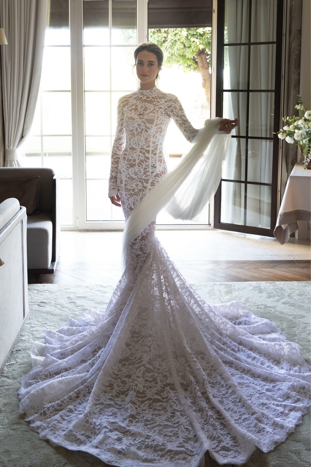 Elegant High Neck Long Sleeves Sheath Wedding Dress-Babyonlinedress