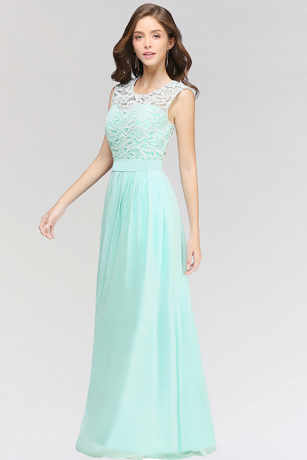 Elegant Lace Jewel Sleeveless Chiffon Bridesmaid Dresses Affordable-Babyonlinedress