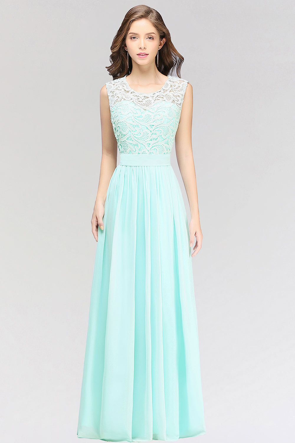Elegant Lace Jewel Sleeveless Chiffon Bridesmaid Dresses Affordable-Babyonlinedress