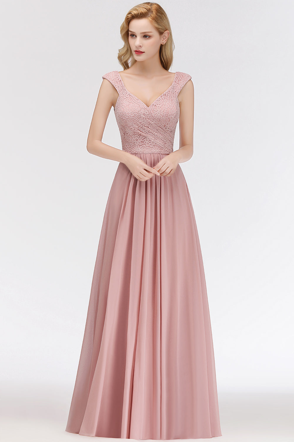 Elegant Lace Sweetheart Bridesmaid Dress Online Dusty Rose Chiffon Wedding Party Dress-Babyonlinedress