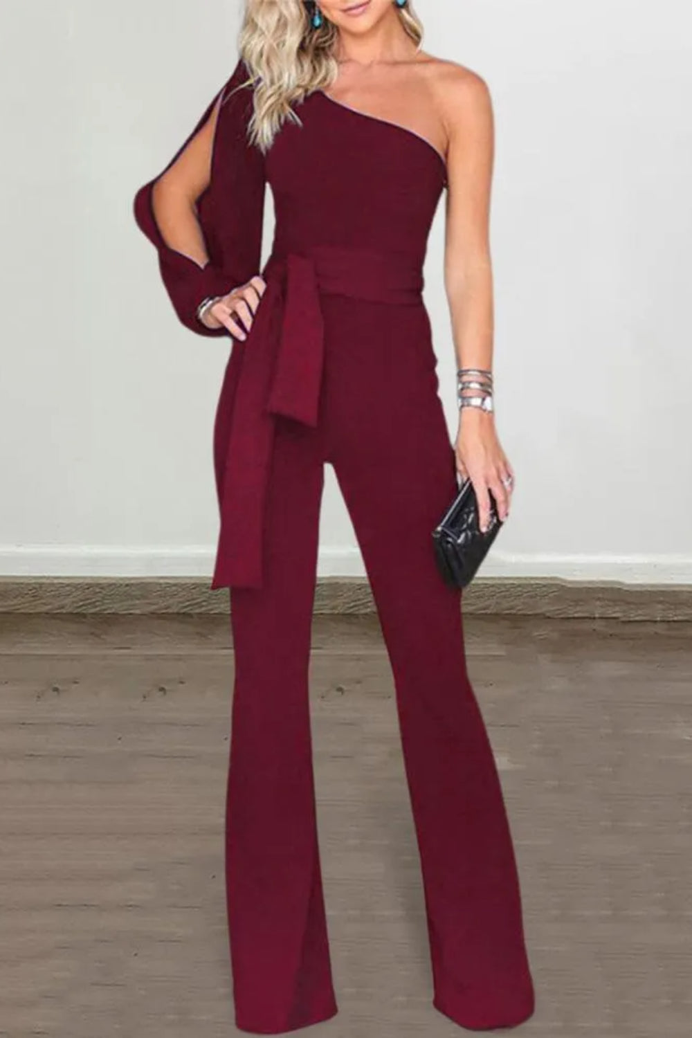 Elegant One Shoulder Jumpsuits for Women with Belt-Babyonlinedress