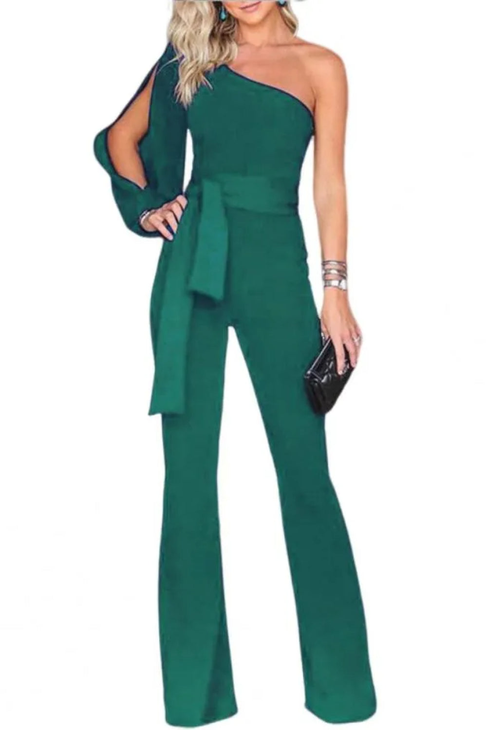 Elegant One Shoulder Jumpsuits for Women with Belt-Babyonlinedress