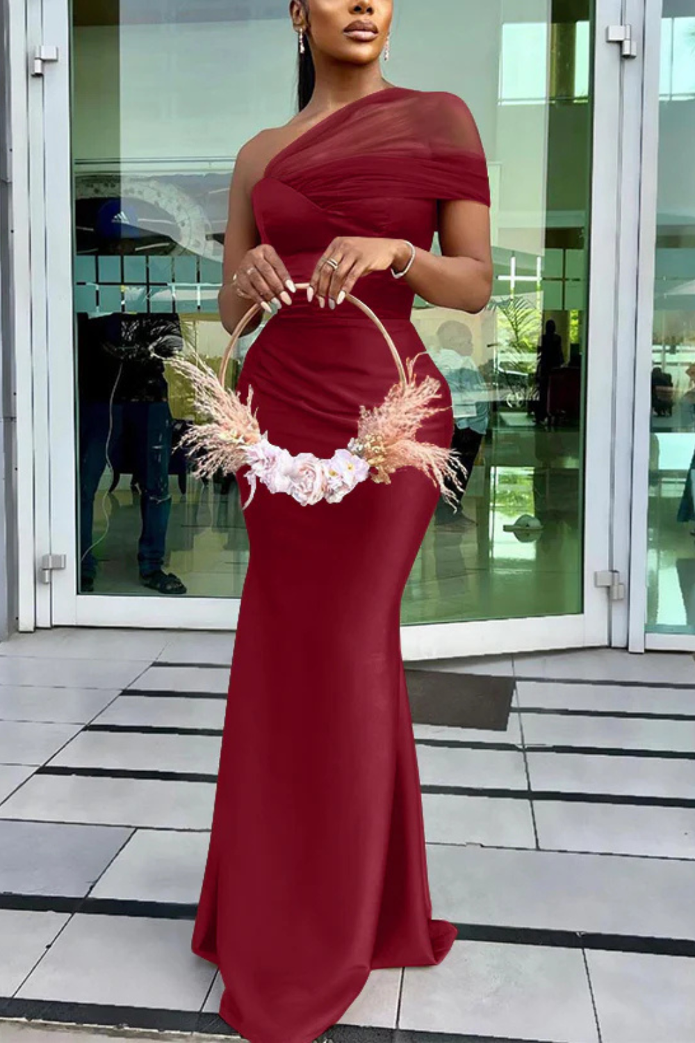 Elegant One Shoulder Sheath Long Prom Dress with Zipper-Babyonlinedress