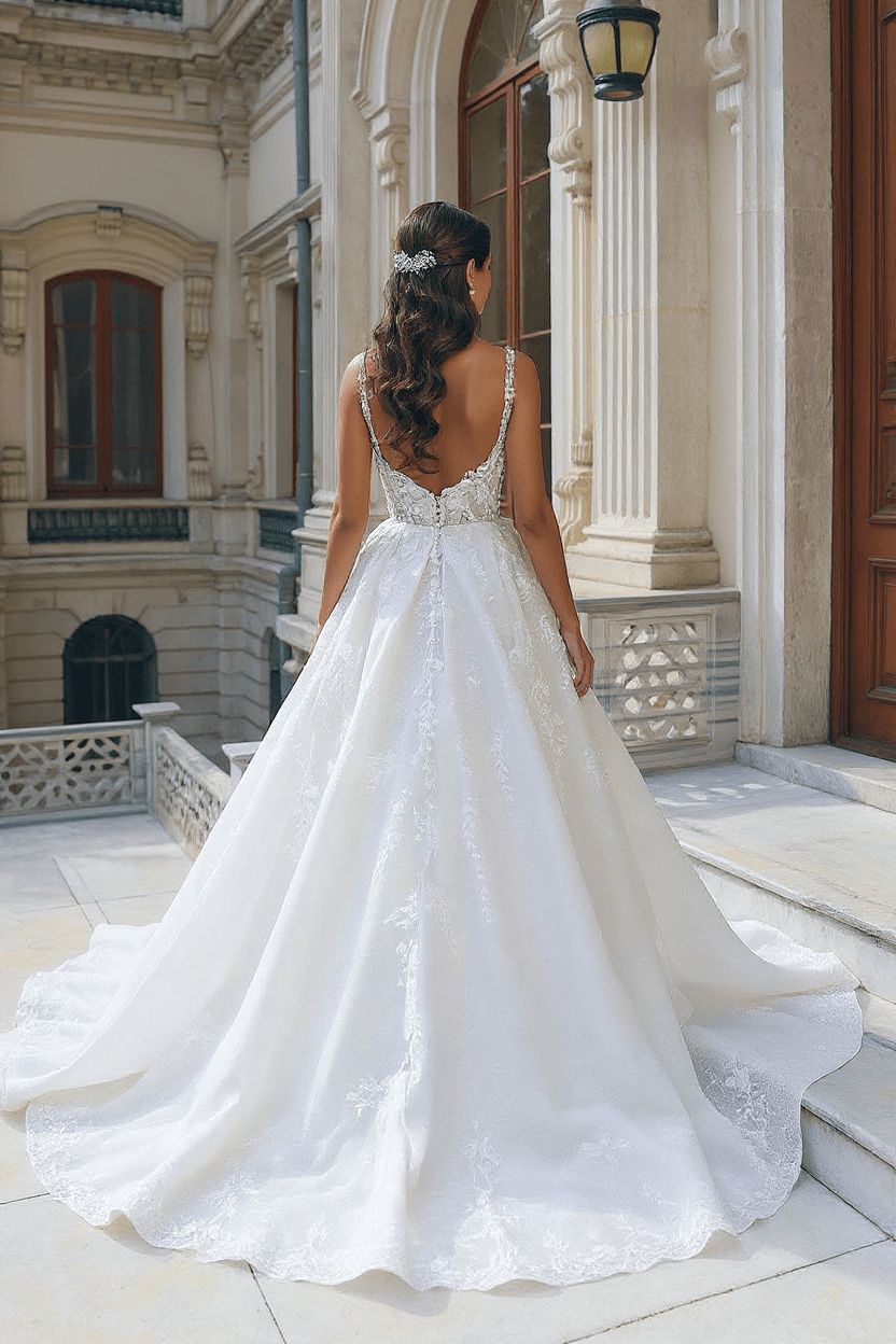 Elegant Spaghetti Straps Ball Gown Lace Wedding Dress-Babyonlinedress