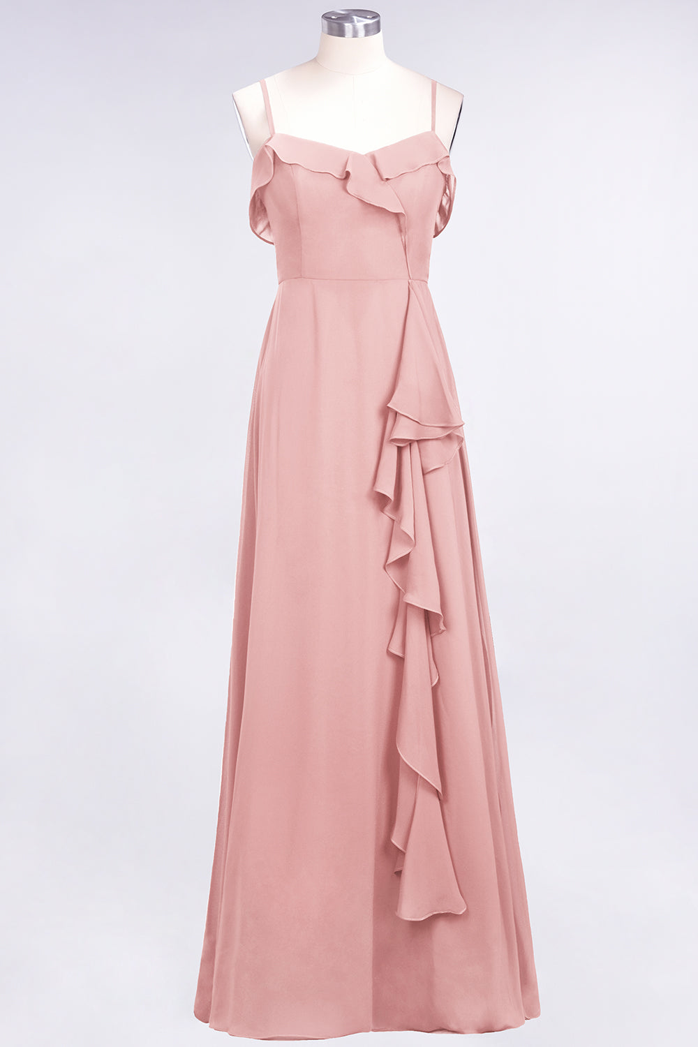 Elegant Spaghetti Straps Ruffle Burgundy Chiffon Dresses Affordable-Babyonlinedress
