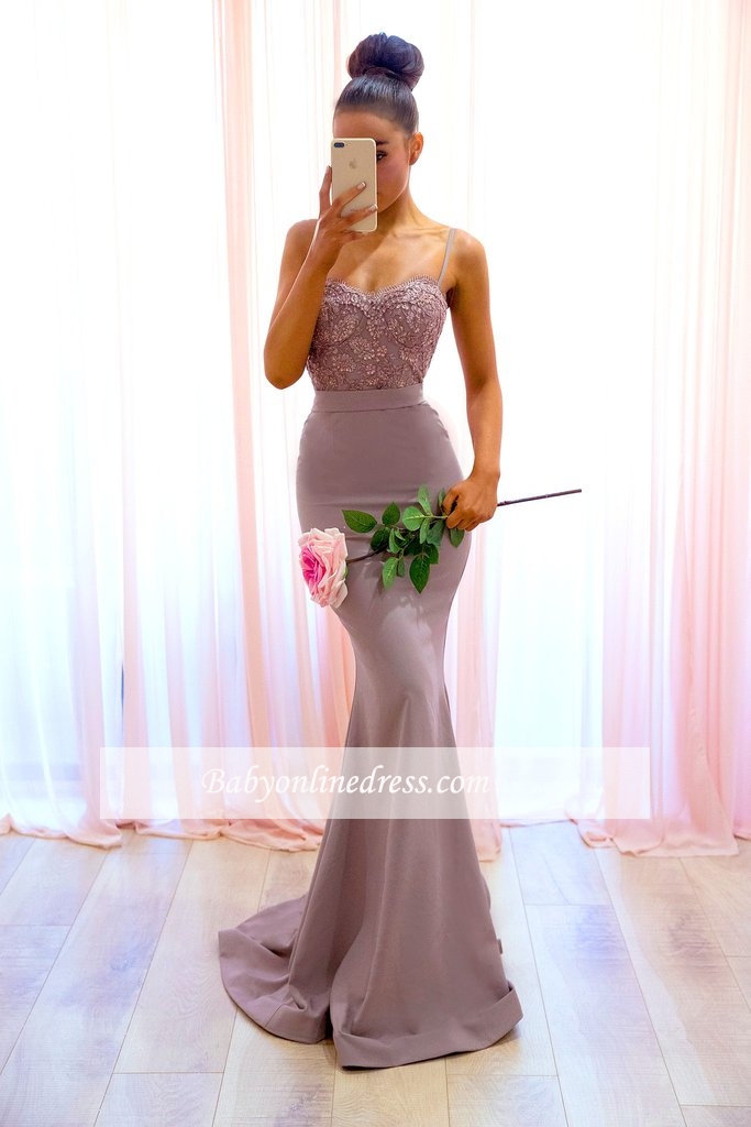 Sexy Lace Sleeveless Bridesmaid Dresses | Spaghetti-Straps Mermaid Evening Dress