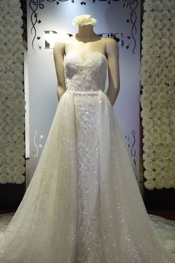 Strapless Sweetheart Glittering Detachable Overlay Wedding Dresses