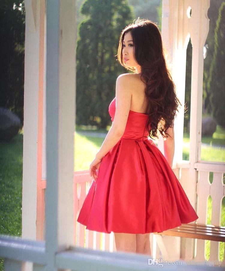 Simple Red Short Homecoming Dresses | Sweetheart Neck Puffy Cocktail Dresses