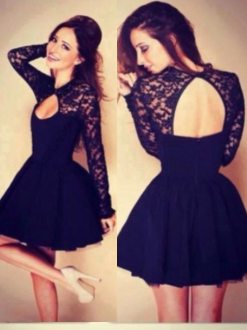Lace Long Sleeves Mini Homecoming Dresses Hollow Back Sexy Short Graduation Dresses