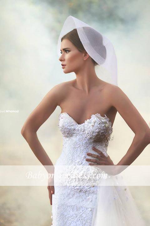 Gorgeous Sweetheart A-Line Wedding Dresses Appliques Open-Back Tulle Bridal Gowns