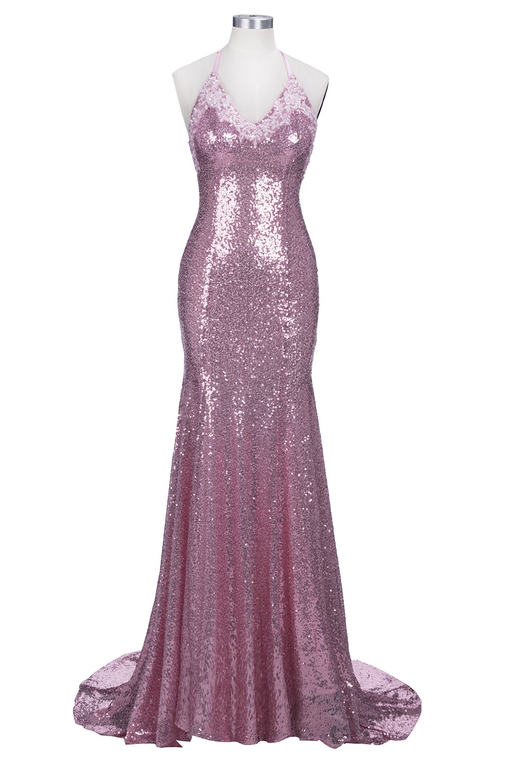 Mermaid Long Rose Pink Prom Party Dresses Sequins Spaghetti Strap Evening Gowns