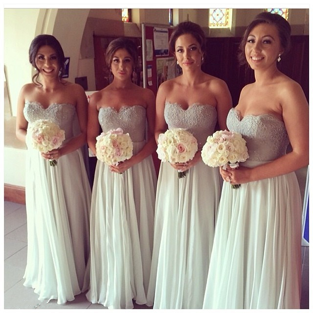 Sweetheart Chiffon Floor Length Bridesmaid Dresses Lace Sleeveless Wedding Party Gowns