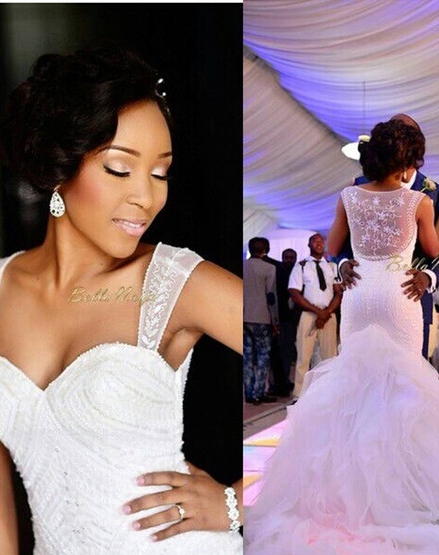 White Mermaid Wedding Dresses | Luxury Beaded Sheer Back Ruffles Bridal Gowns