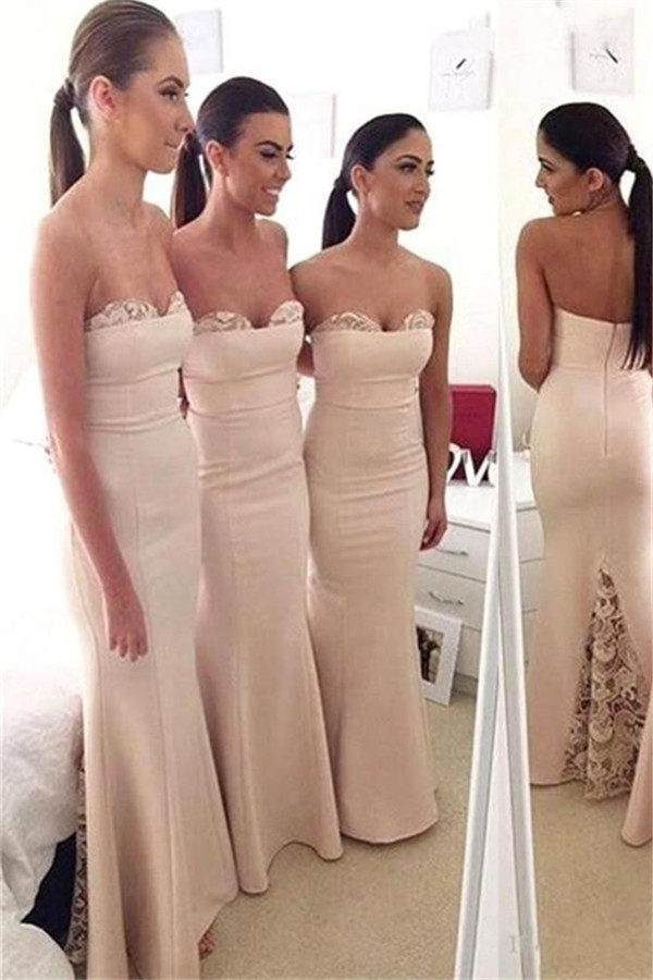 Elegant Sweetheart Lace Mermaid Long Bridesmaid Dress