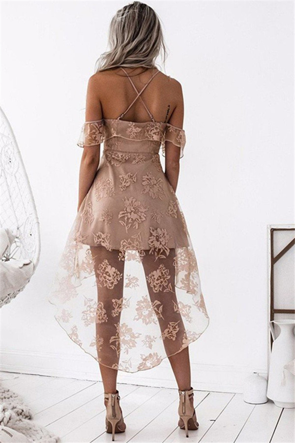 Cute A-line Hight-low Short Lace Homecoming Dress