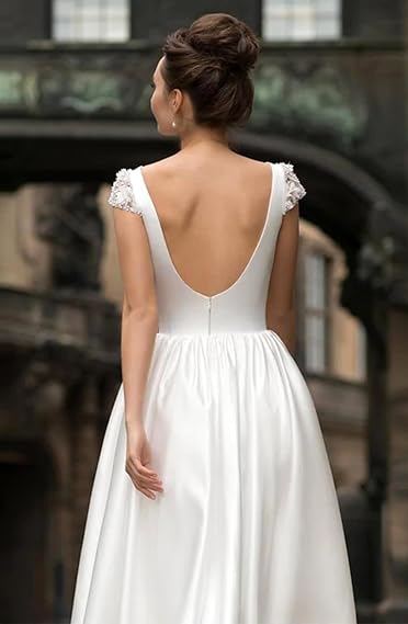 Jewel Cap Sleeves A-line Stiff Grace Tea Length Wedding Party Dresses
