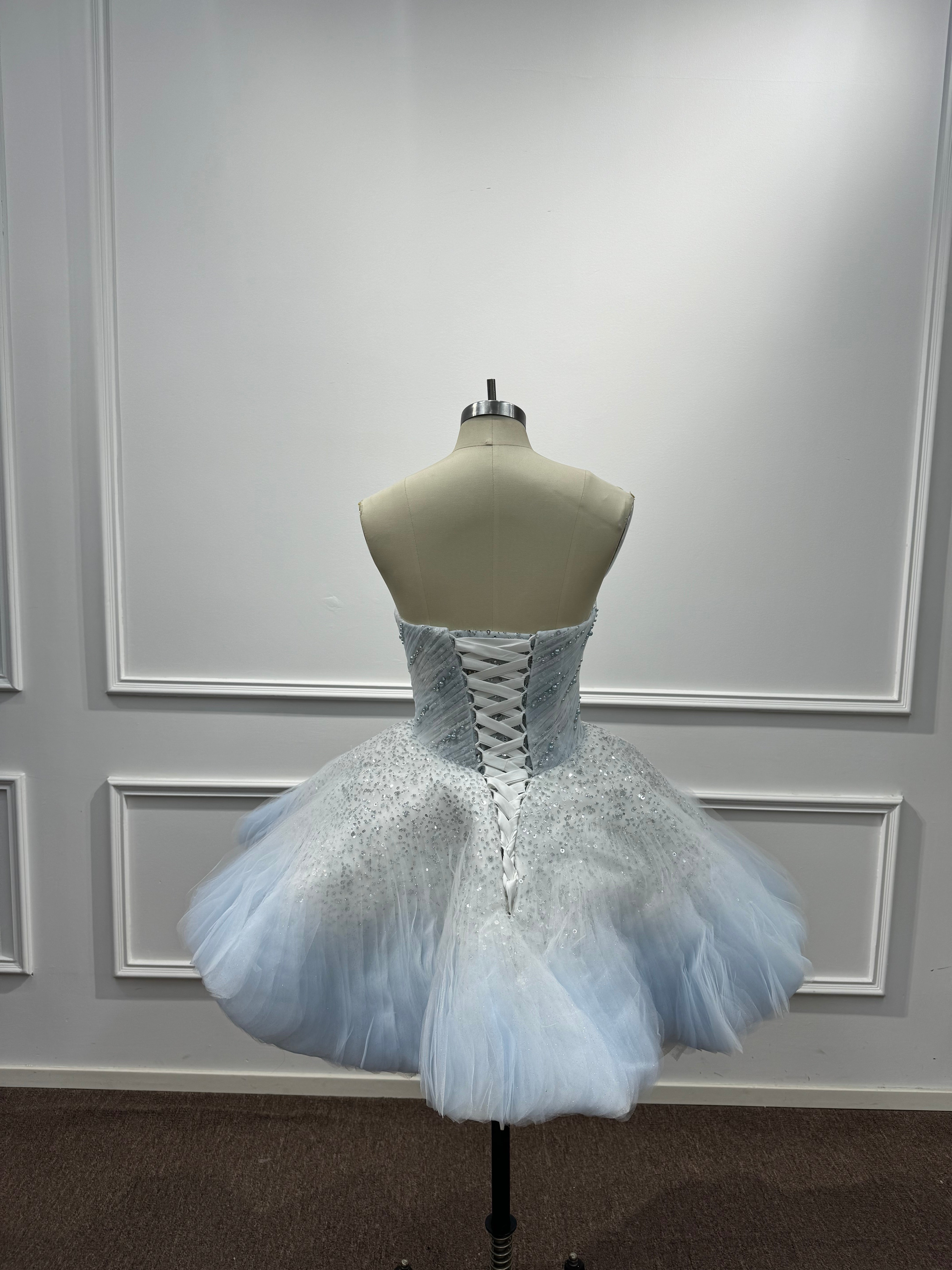 Elegant Blue Strapless Ball Gown Homecoming Dress with Beaded