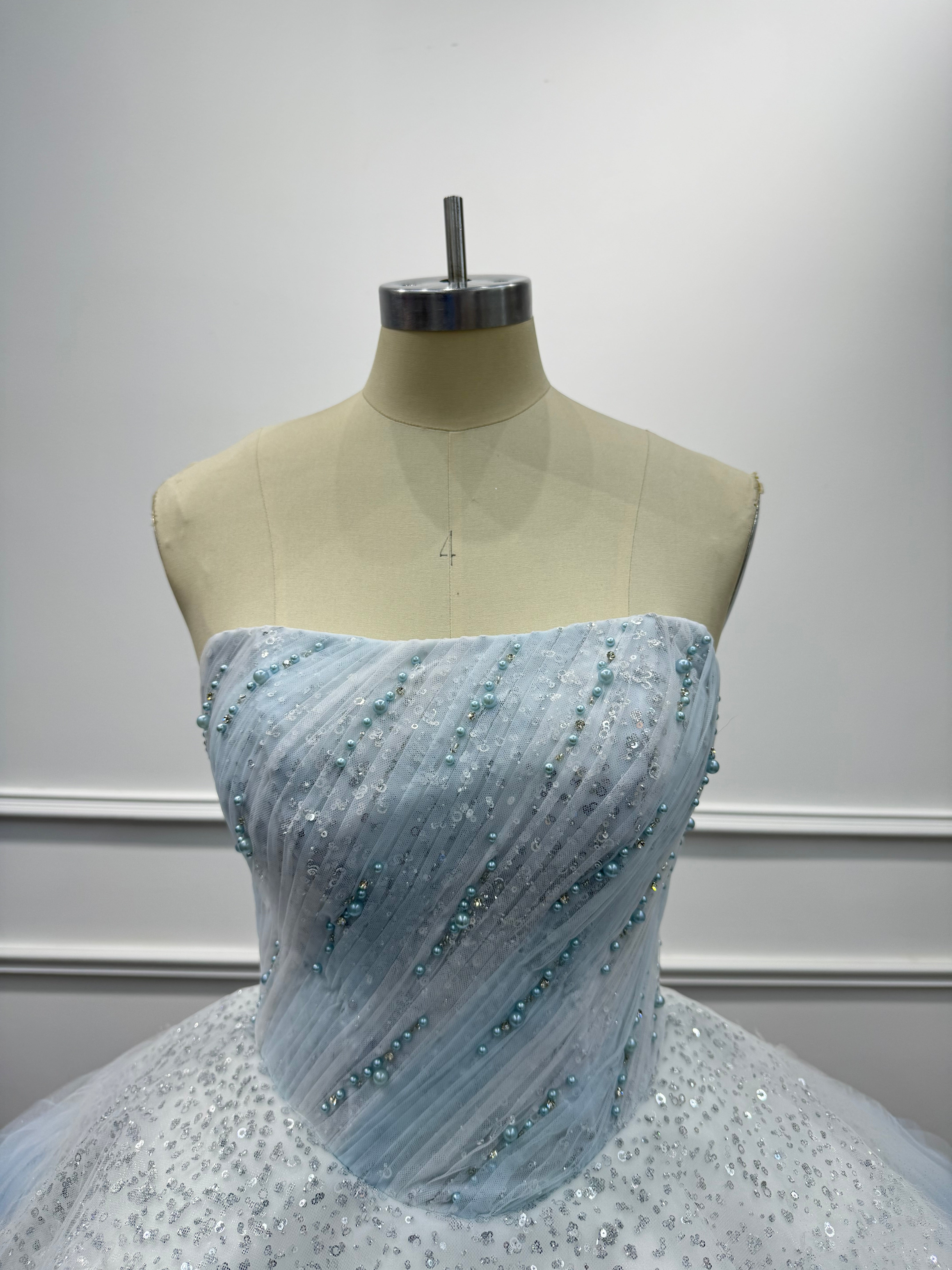 Elegant Blue Strapless Ball Gown Homecoming Dress with Beaded