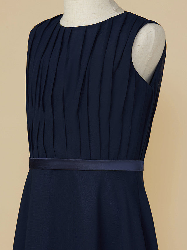 Long A-Line Jewel Neck Chiffon Junior Bridesmaid Dress-Babyonlinedress