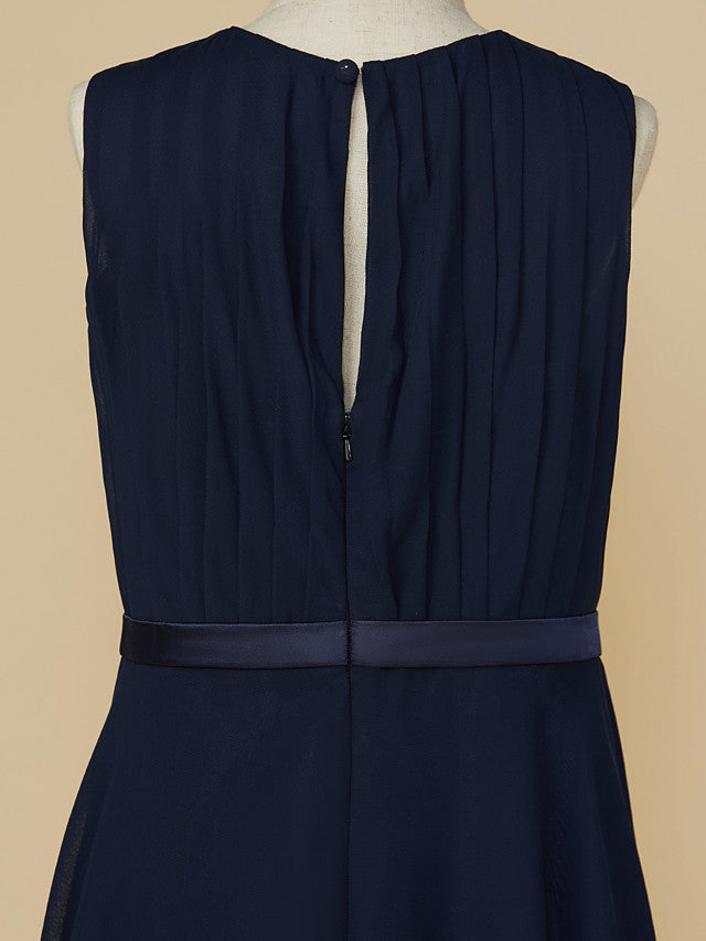 Long A-Line Jewel Neck Chiffon Junior Bridesmaid Dress-Babyonlinedress