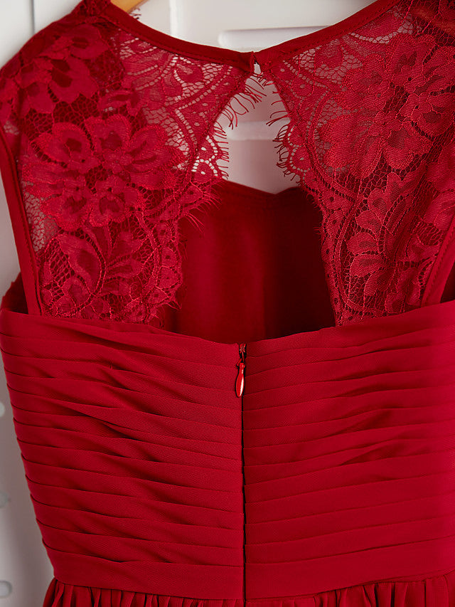 Long A-Line Square Neck Chiffon Junior Bridesmaid Dress With Lace Ruching-Babyonlinedress