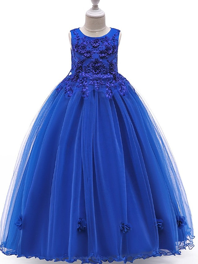Long A-Line Tulle Jewel Neck Pageant Flower Girl Dresses With Bow-Babyonlinedress