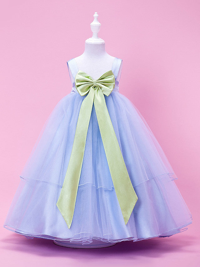 Long Ball Gown Tulle Stretch Satin Sleeveless Straps Wedding Party Flower Girl Dresses-Babyonlinedress