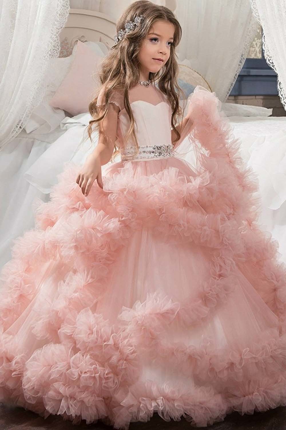 Long Ball Gown Violet Scoop Neck Flower Girl Dresses with Sleeves-Babyonlinedress