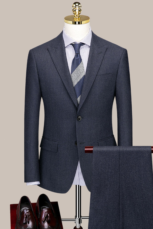 Men Formal Business Suits Dark Gray Fashion Peaked Lapel Slim Fit Suit-Babyonlinedress