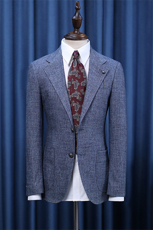 Men Suits Blue Notched Lapel Two Pieces Slim Fit Men Blazer for Business-Babyonlinedress