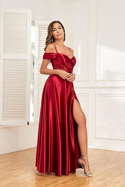 Off-the-Shoulder A-Line Long Prom Dress with High Slit-Babyonlinedress