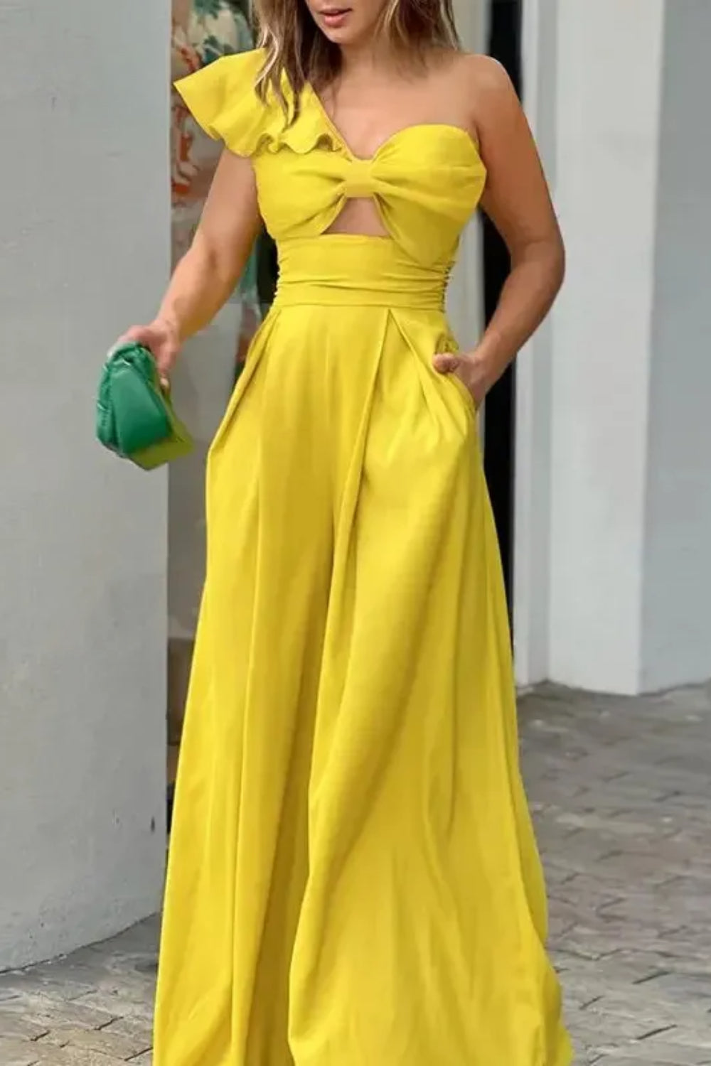 One Shoulder Sleeveless Jumpsuits for Women with Hollow Bow-Babyonlinedress