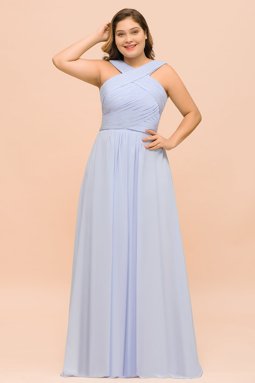 Plus Size Affordable Lavender Chiffon Bridesmaid Dresses with Ruffle-Babyonlinedress