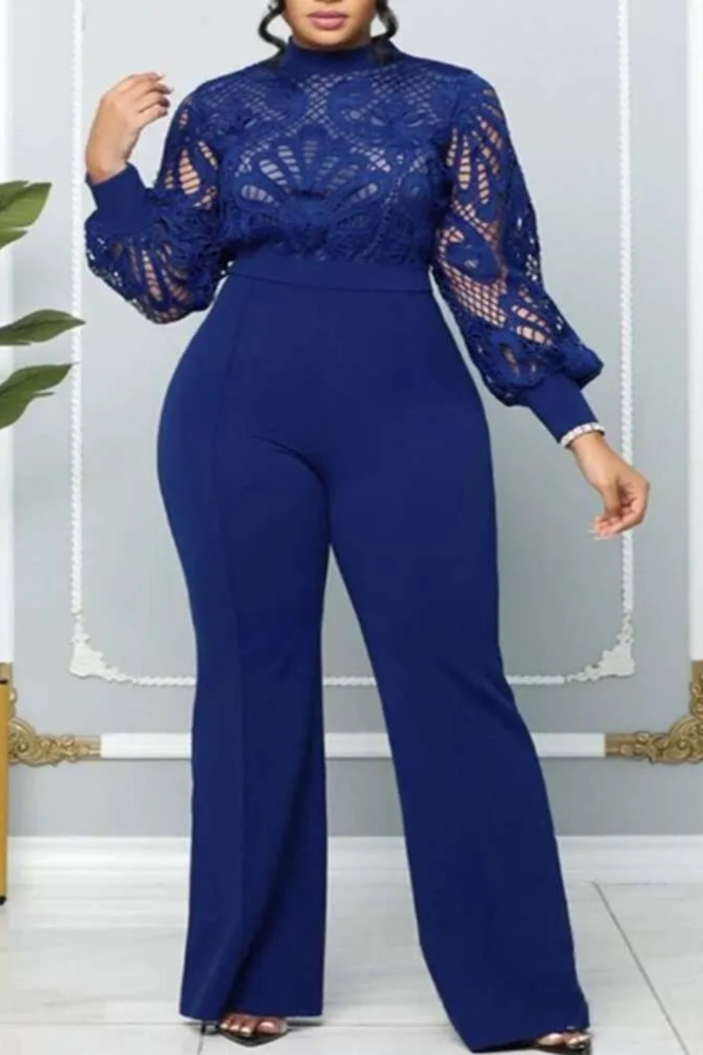 Plus Size Jumpsuits Lace Long Sleeve Jumpsuits for Women-Babyonlinedress