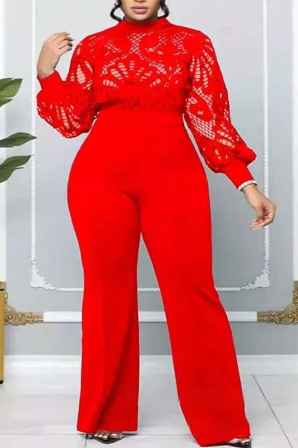 Plus Size Jumpsuits Lace Long Sleeve Jumpsuits for Women-Babyonlinedress