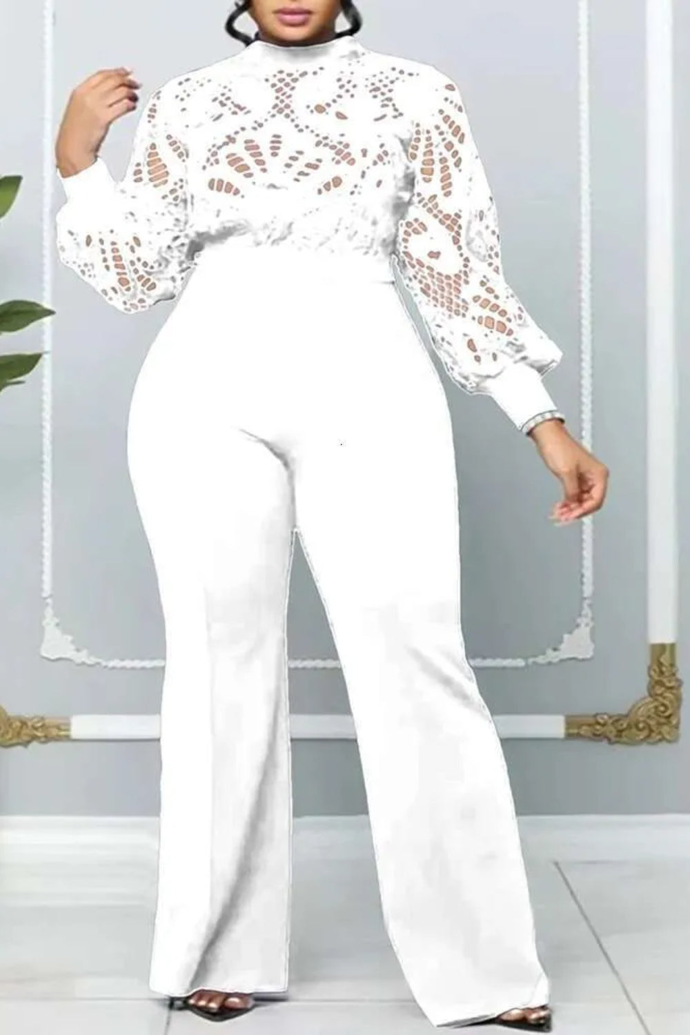 Plus Size Jumpsuits Lace Long Sleeve Jumpsuits for Women-Babyonlinedress