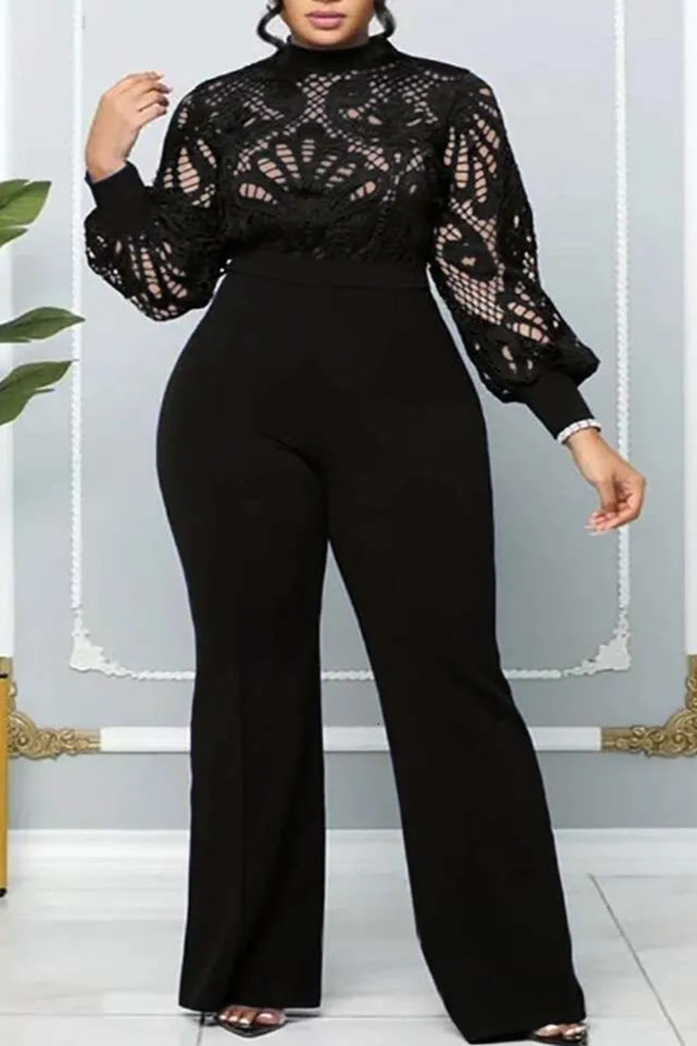 Plus Size Jumpsuits Lace Long Sleeve Jumpsuits for Women-Babyonlinedress