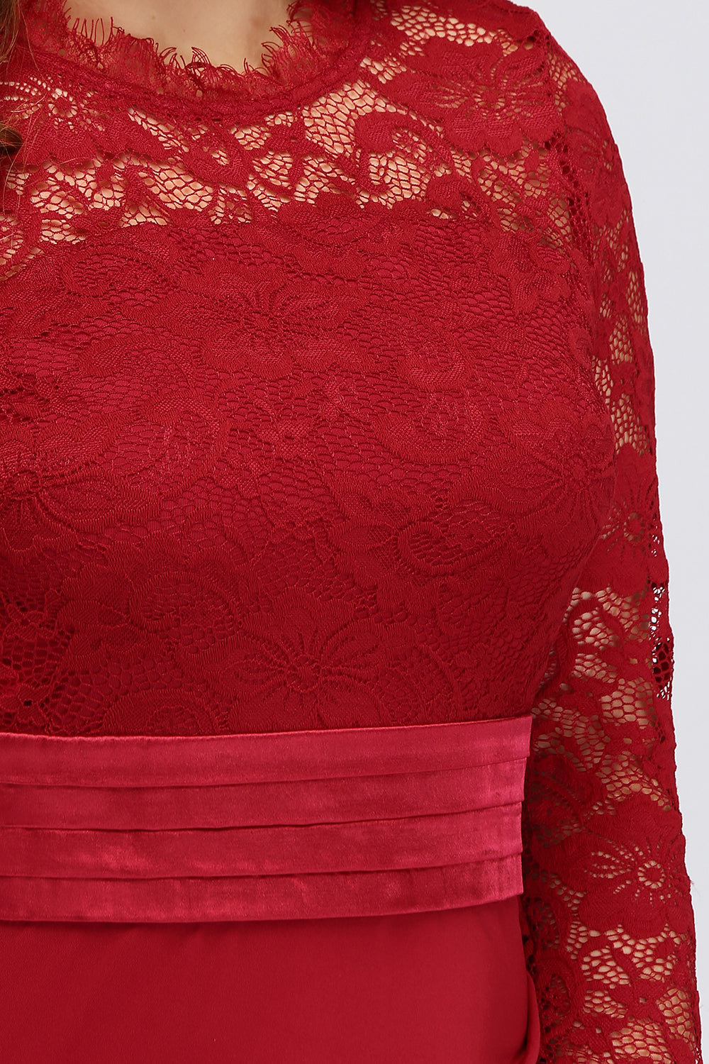 Plus Size Mermaid Long Red Lace Bridesmaid Dresses with 3/4 Sleeves-Babyonlinedress