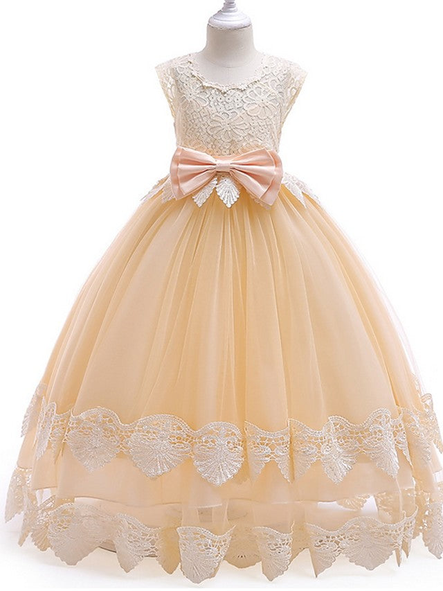 Princess Ball Gown Tulle Cap Sleeve Jewel Neck Wedding Party Flower Girl Dresses-Babyonlinedress